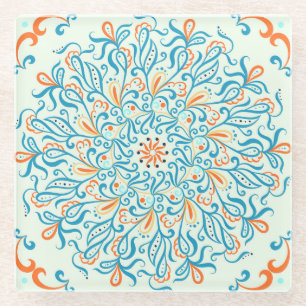 Abstract Ornament Ceramic Tile Pattern Glass Coaster