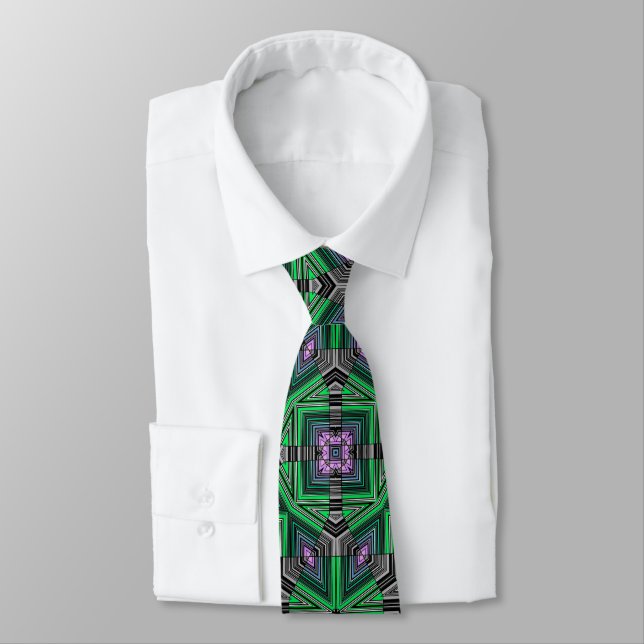 Abstract ornamental lined striped green dark folk tie (Tied)