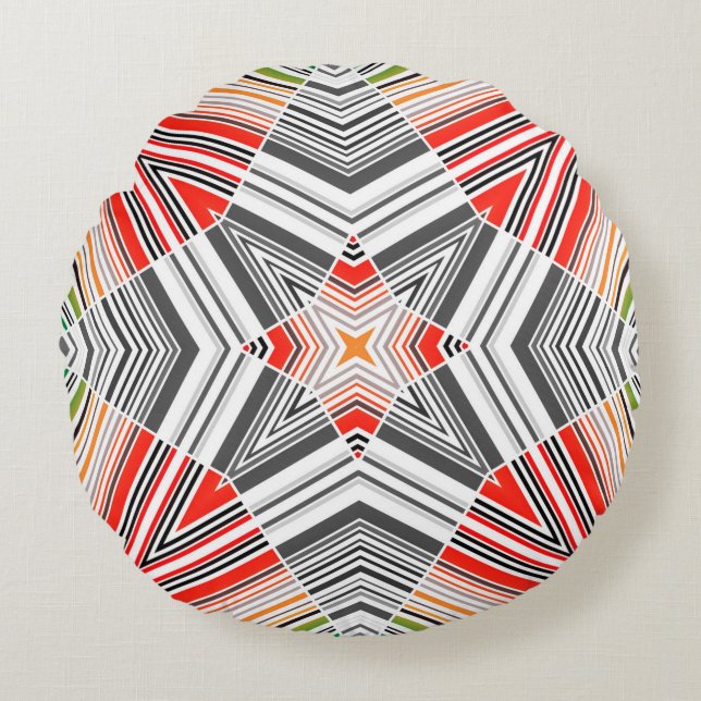Abstract ornamental lined striped sealmess pattern round pillow (Front)