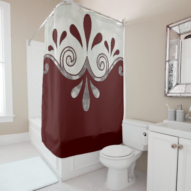 Abstract ornamental shape in burgundy and silver (In Situ)