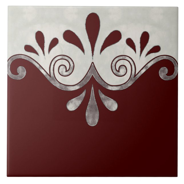 Abstract ornamental shape in burgundy and silver tile (Front)