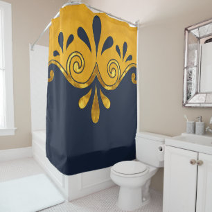 Abstract ornamental shape in navy blue and gold