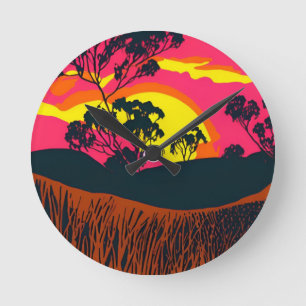 Abstract Outback Desert Landscape Art #6 Round Clock