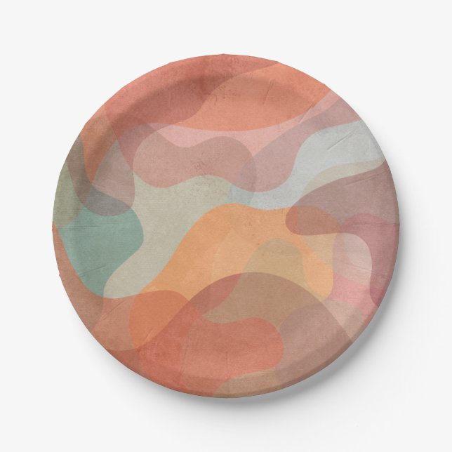 Abstract Overlapping Pastel Blobs Background Paper Plate (Front)