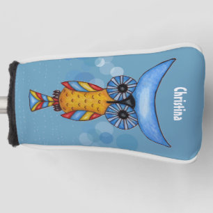 Abstract Owl Blue Head Yellow Body Circles Dashes Golf Head Cover