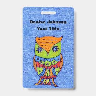 Abstract Owl Bright Colours Star Eyes on Blues Badge
