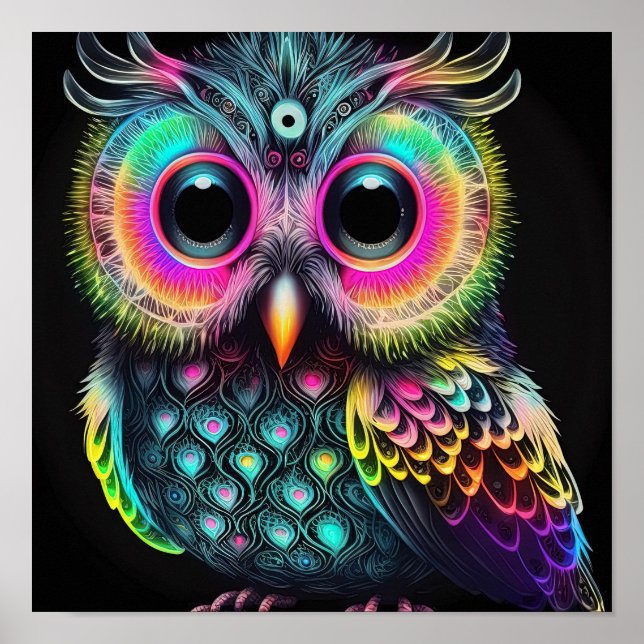 Abstract Owl in bright neon colors Poster (Front)