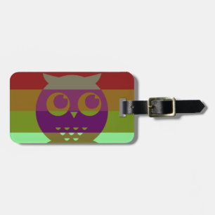 Abstract Owl Luggage Tag w/ leather strap