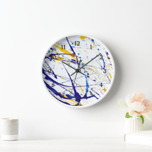 Abstract paint blue and gold splatter clock