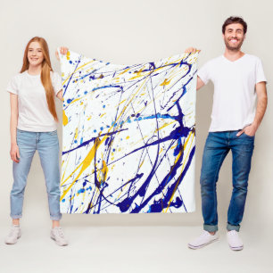 Abstract paint blue and gold splatter fleece blanket