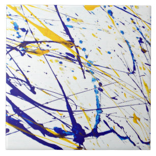 Abstract paint blue and gold splatter tile