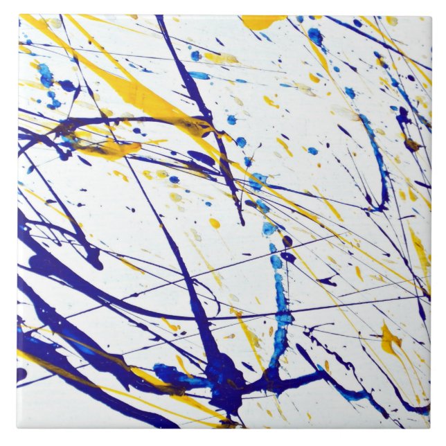 Abstract paint blue and gold splatter tile (Front)