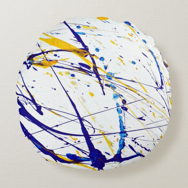 Abstract paint blue round pillow (Front)