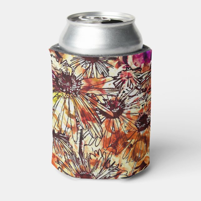 Abstract Paint Daub Sunflower Pattern Can Cooler (Can Back)
