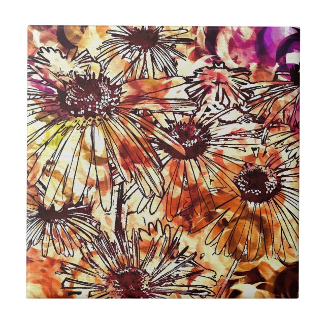 Abstract Paint Daub Sunflower Pattern Tile (Front)