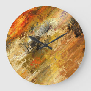 abstract paint metal orange black red  large clock