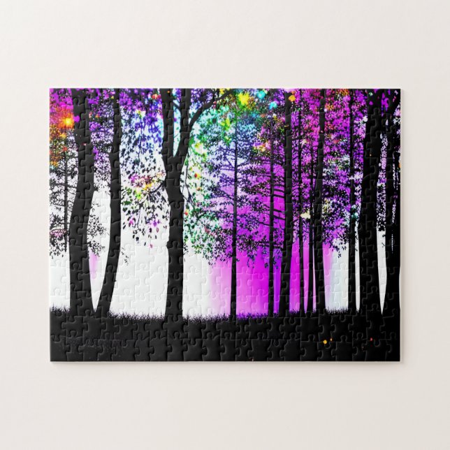 Abstract Paint on Black Silhouette Trees Jigsaw Puzzle (Horizontal)