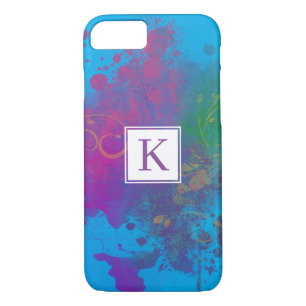 Abstract Paint Splashes, Swirls Blue Monogram Case-Mate iPhone Case