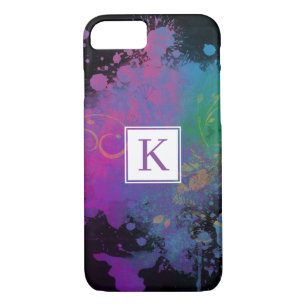 Abstract Paint Splashes & Swirls on Black Monogram Case-Mate iPhone Case