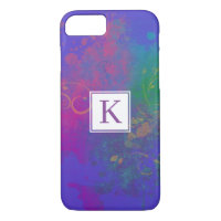 Abstract Paint Splashes, Swirls on Purple Monogram