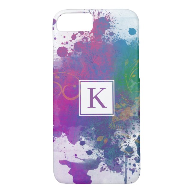 Abstract Paint Splashes & Swirls, Simple Monogram Case-Mate iPhone Case (Back)
