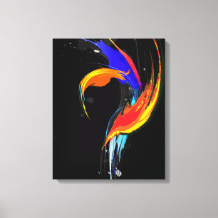 Abstract Paint Splatter Bird of Paradise on Black Canvas Print