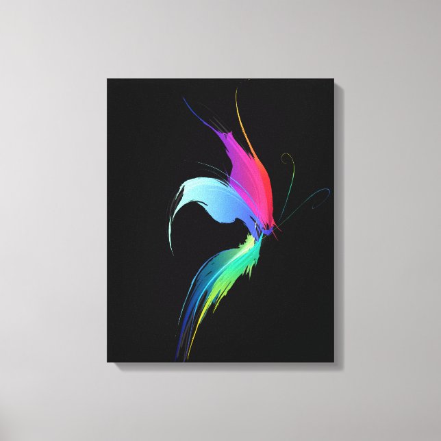 Abstract Paint Splatter Butterfly on Black Canvas Print (Front)