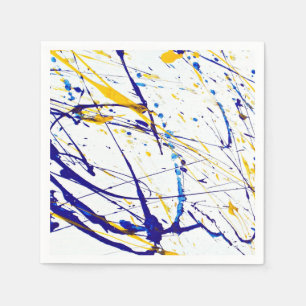Abstract Paint Splatter in Blue and Gold Napkin