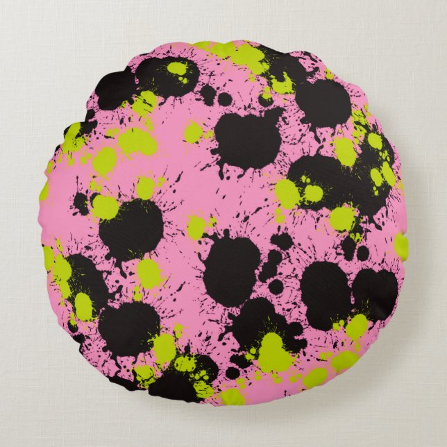 Abstract Paint Splatter Pattern Round Pillow (Front)