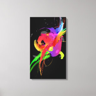 Abstract Paint Splatter Rainbow Lorikeet on  Black Canvas Print