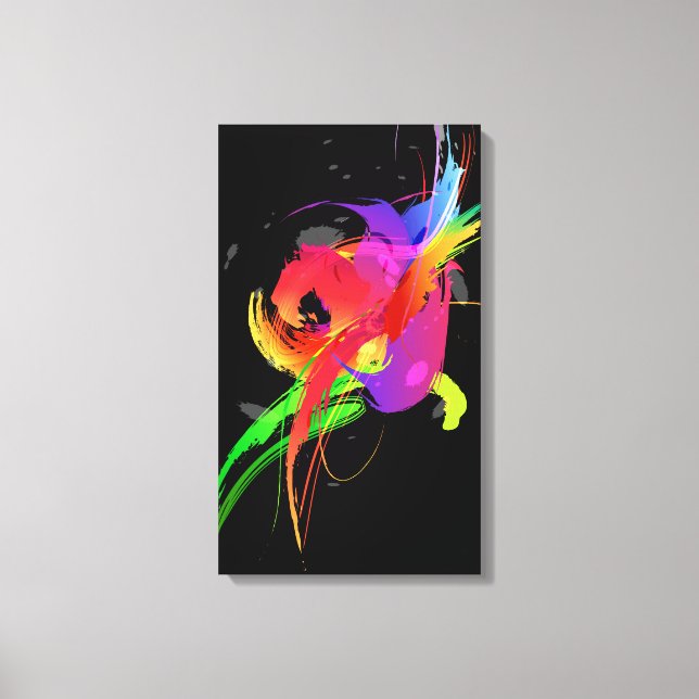 Abstract Paint Splatter Rainbow Lorikeet on  Black Canvas Print (Front)