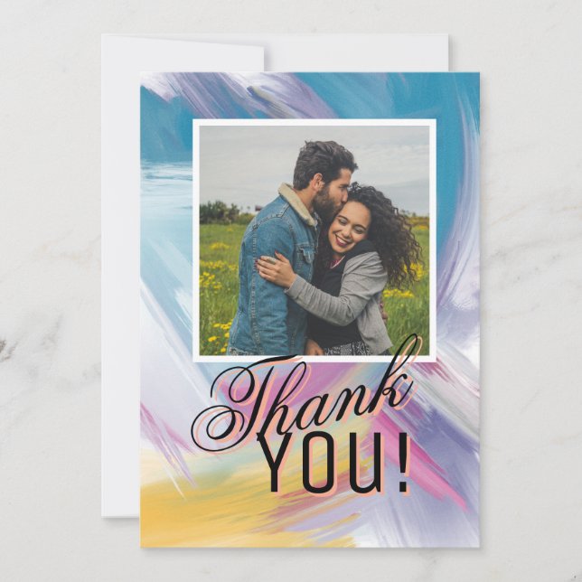 Abstract Paint-Stroke Photo Custom Thank You Holiday Card (Front)