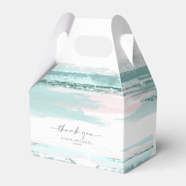 Abstract Paint Stroke Wedding Thanks V2 Teal ID886 Favor Box (Front Side)