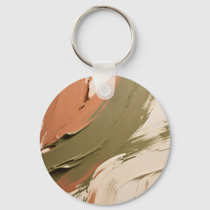 Abstract Paint Strokes Neutral Earth Tones Keychain
