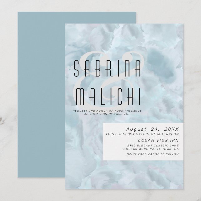 Abstract Paint Strokes Pale Dusty Blue  Invitation (Front/Back)