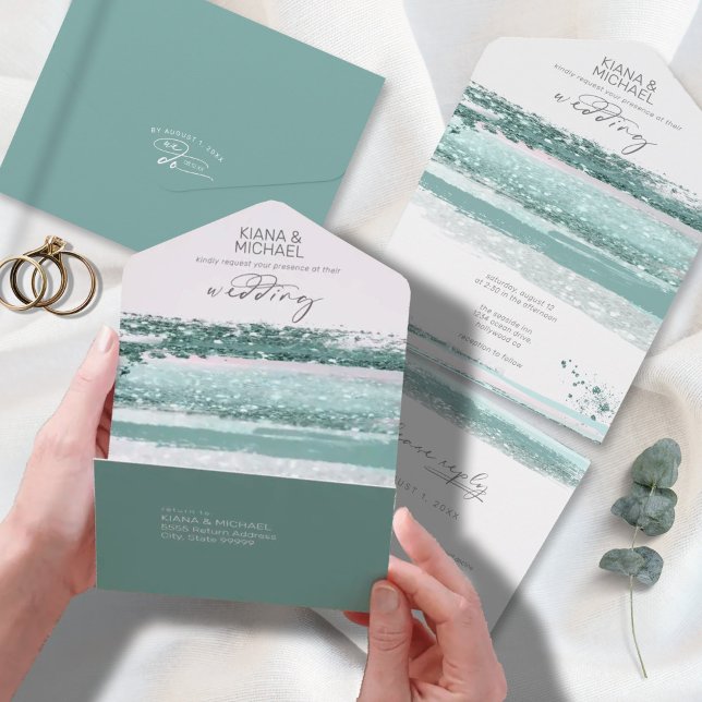 Abstract Paint Strokes Wedding Teal ID886 All In One Invitation (Creator Uploaded)