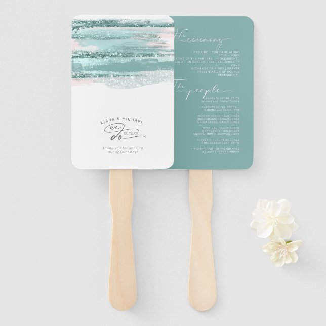Abstract Paint Strokes Wedding We Do Teal ID886 Hand Fan (Front and Back)