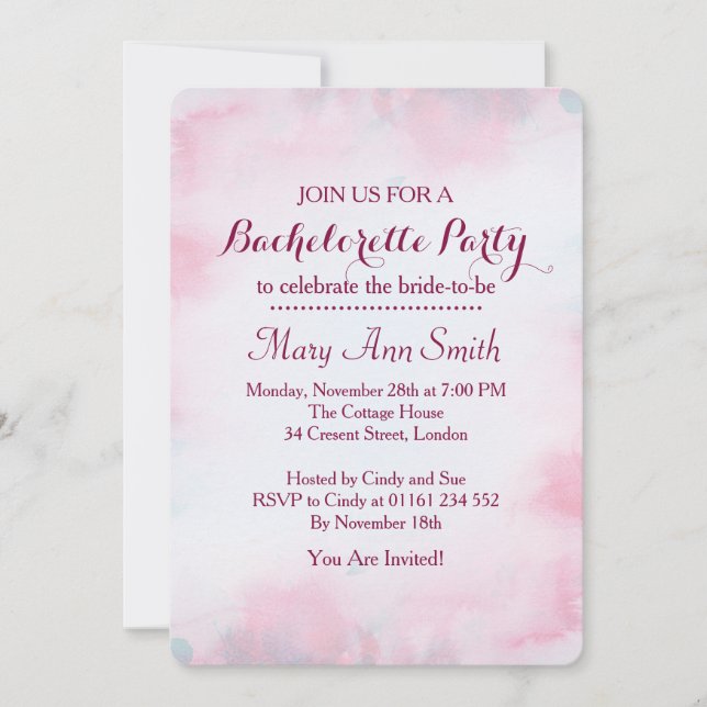 Abstract Paint with Water Colour Bachelor Party Invitation (Front)
