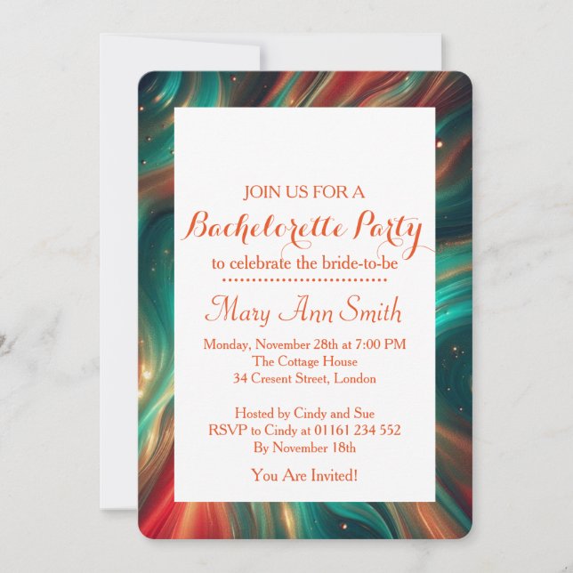 Abstract Paint with Water Colour Bachelor Party Invitation (Front)