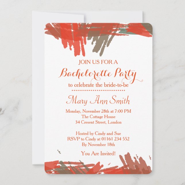 Abstract Paint with Water Colour Bachelor Party Invitation (Front)