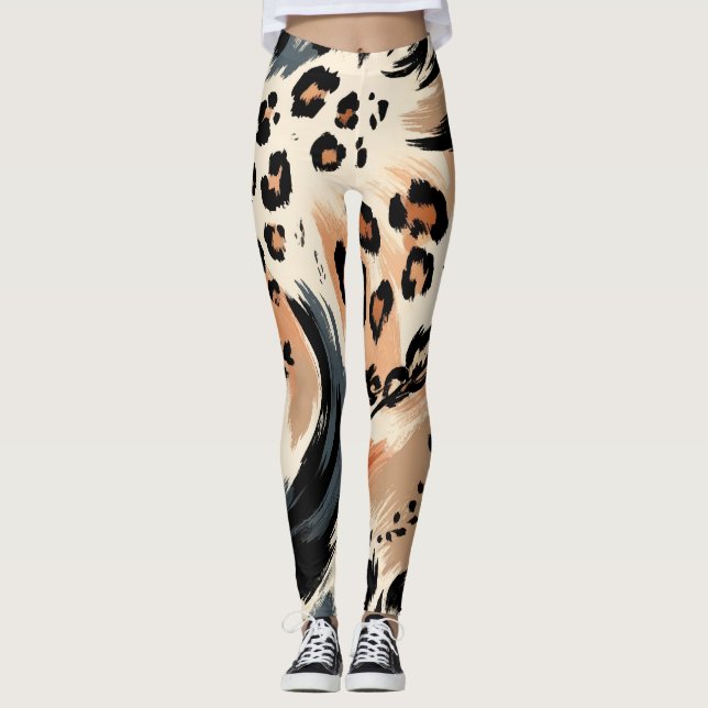 Abstract Painted Exotic Animal Print Leopard  Leggings (Front)