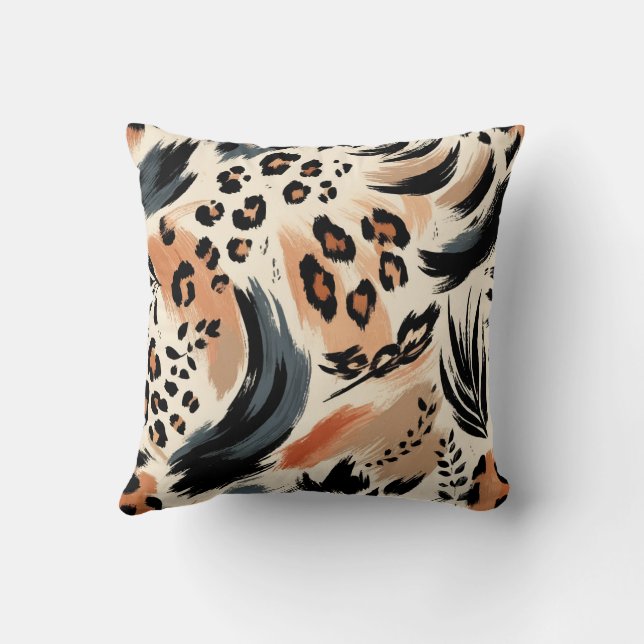 Abstract Painted Exotic Animal Print Leopard  Throw Pillow (Back)