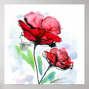 Abstract painted floral background 2 poster