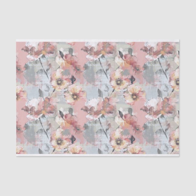 Abstract Painted Floral Pink and Grey Pattern Tissue Paper (Front)