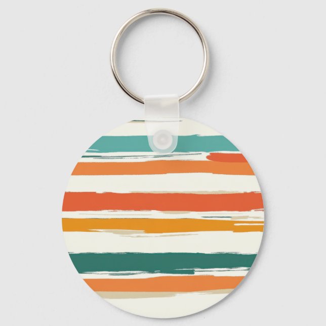 Abstract Painted Horizontal Brush Stripes Boho Keychain (Front)