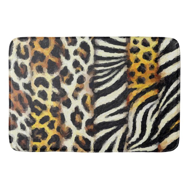 Abstract Painted Mixed Wild Animal Print Bath Mat (Front)