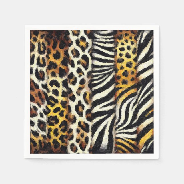 Abstract Painted Mixed Wild Animal Print Napkin (Front)