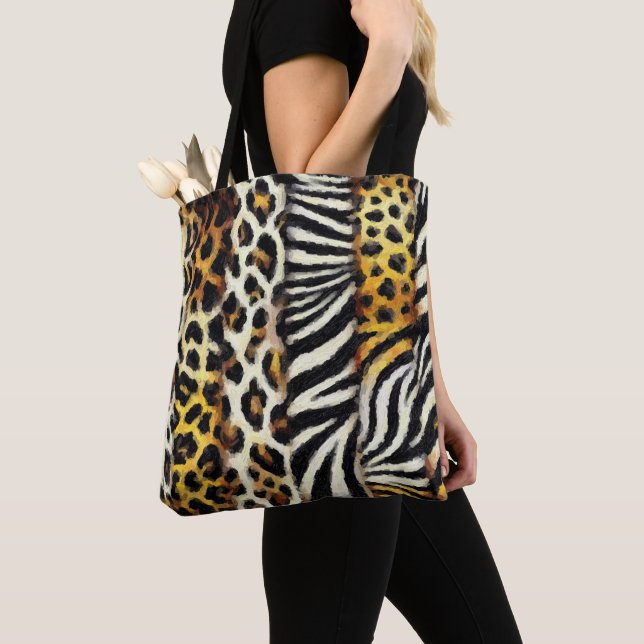 Abstract Painted Mixed Wild Animal Print Tote Bag (Close Up)