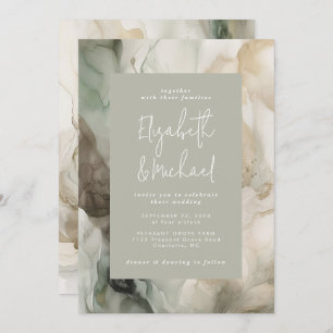 Abstract Painted Modern Sage Green Wedding Invitation