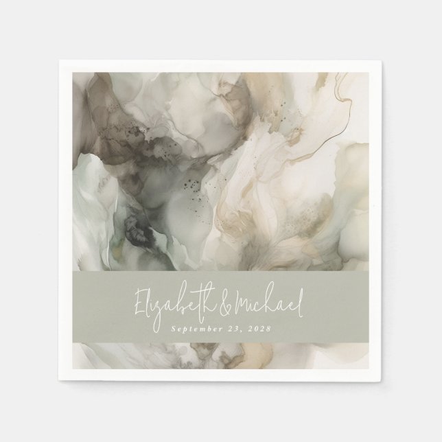 Abstract Painted Modern Sage Green Wedding Napkin (Front)